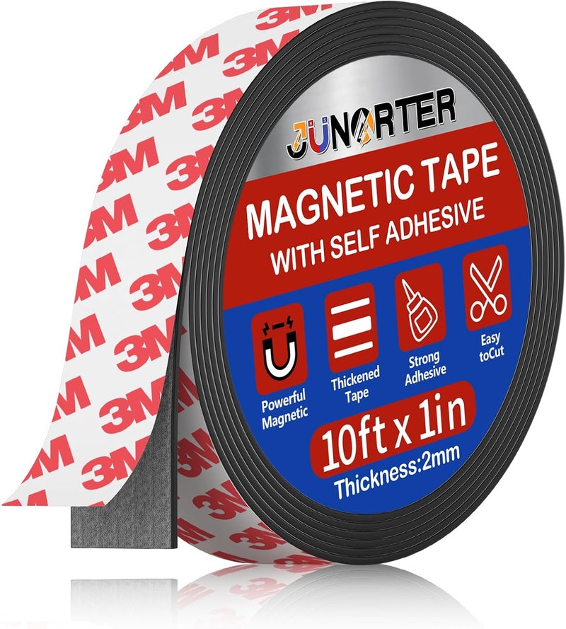 Junarter Magnetic Tape Roll, Magnet Strips, 1 Roll (10 Feet x1 in) Adhesive Magnetic Tape Strips with Adhesive Backing, Flexible Magnetic Strips, Sticky Magnet Tape for Fridge, DIY (0.08" Thick) - Image 1